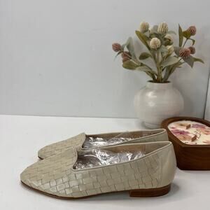 Enzo Angiolini Leather Woven Flats Flats Beige Women's 6.5 M Light wear